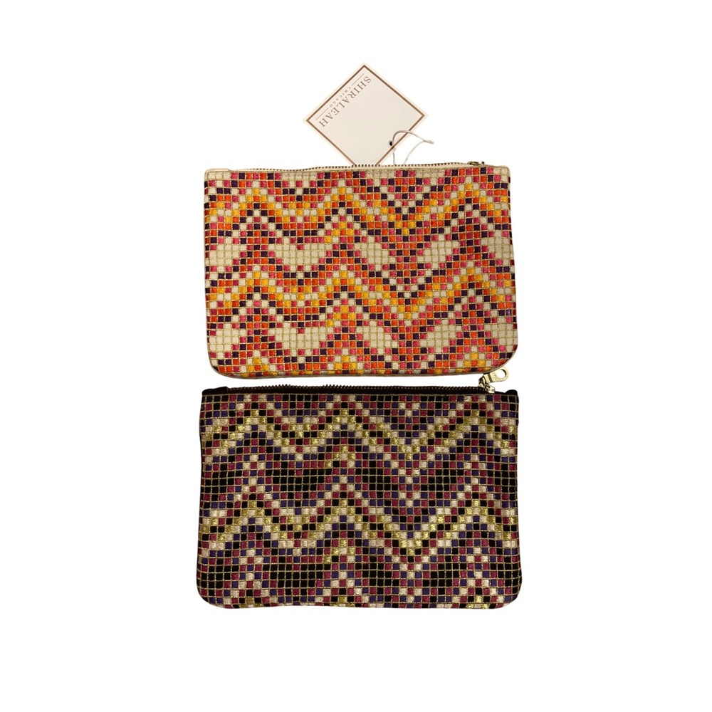 Shirahleah Set‎ of Beaded Zig Zag Wool Pouches Clutch Embellished Hand Bag Boho